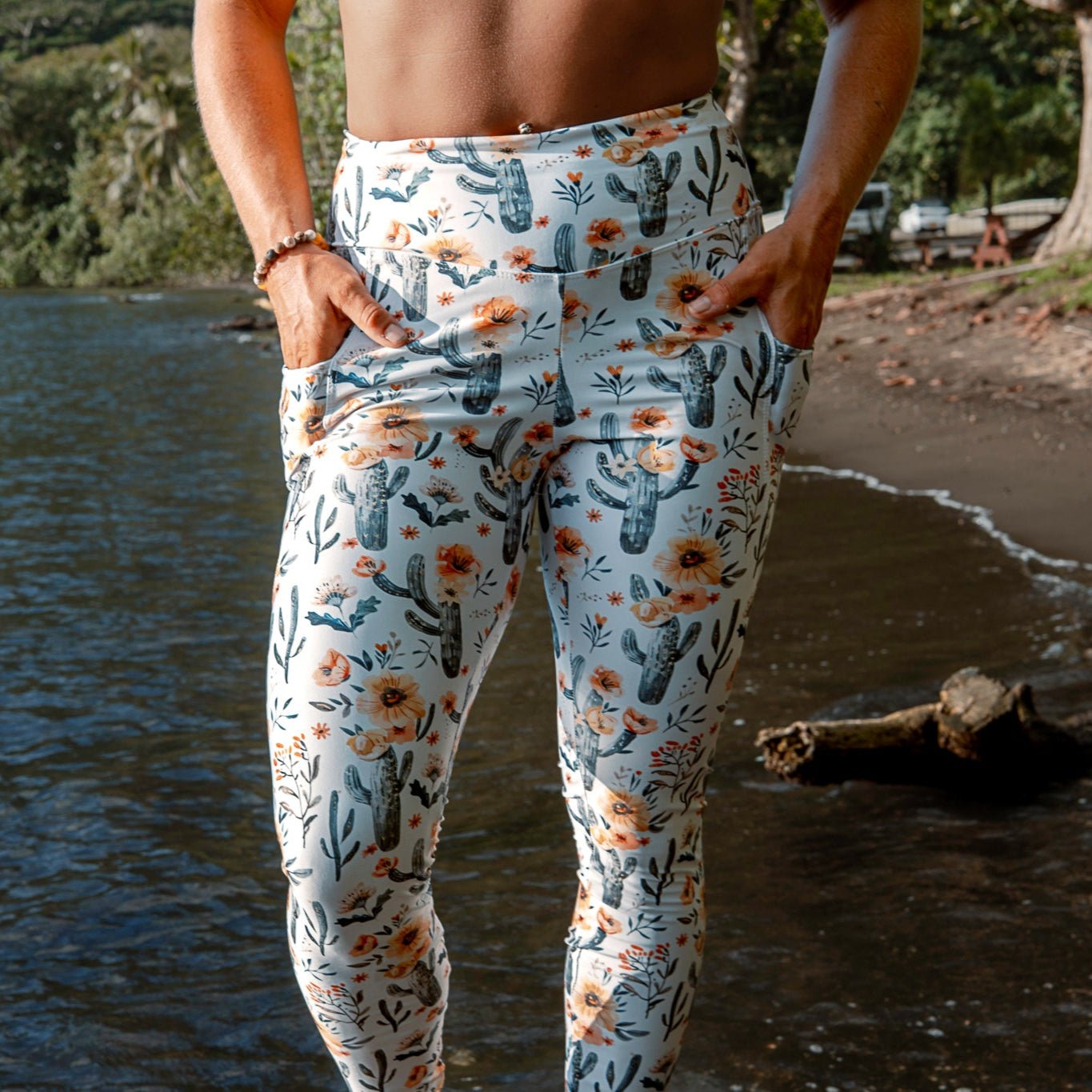 Cactus Sunflower Eco Swim Leggings With Pockets - Salinity Swimwear