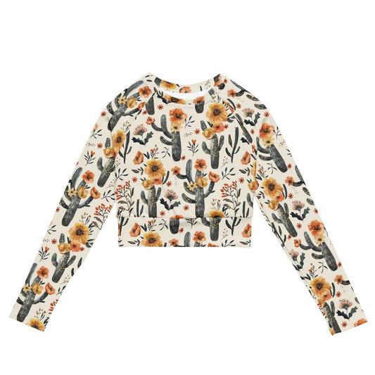 Salinity Swimwear Cactus Sunflower Long Sleeve Eco Cropped Rash Guard Cropped Rash Guard
