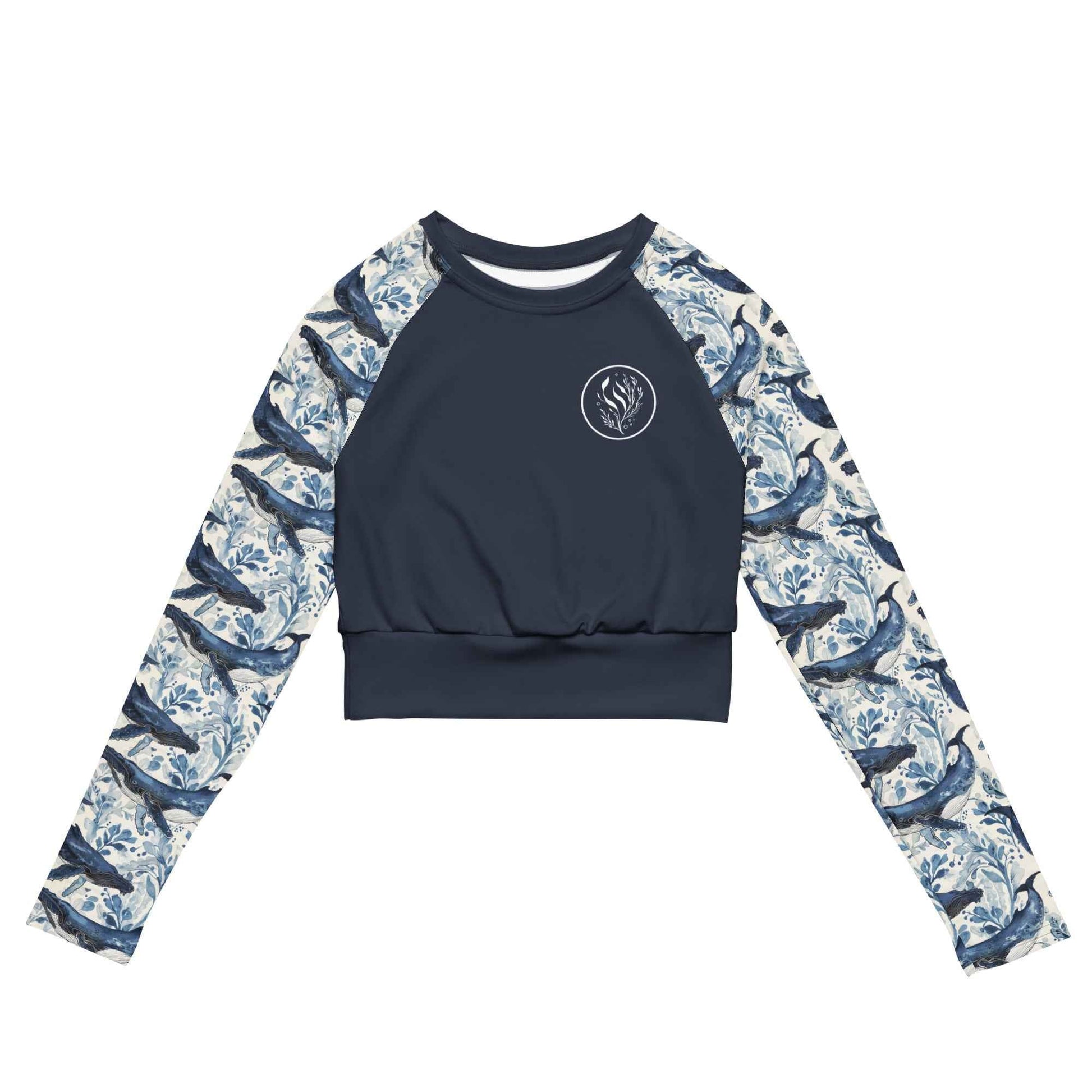 Salinity Swimwear Humpback Whale Song Long Sleeve Eco Cropped Rash Guard Solid Cropped Rash Guard