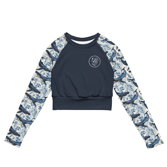 Salinity Swimwear Humpback Whale Song Long Sleeve Eco Cropped Rash Guard Solid Cropped Rash Guard