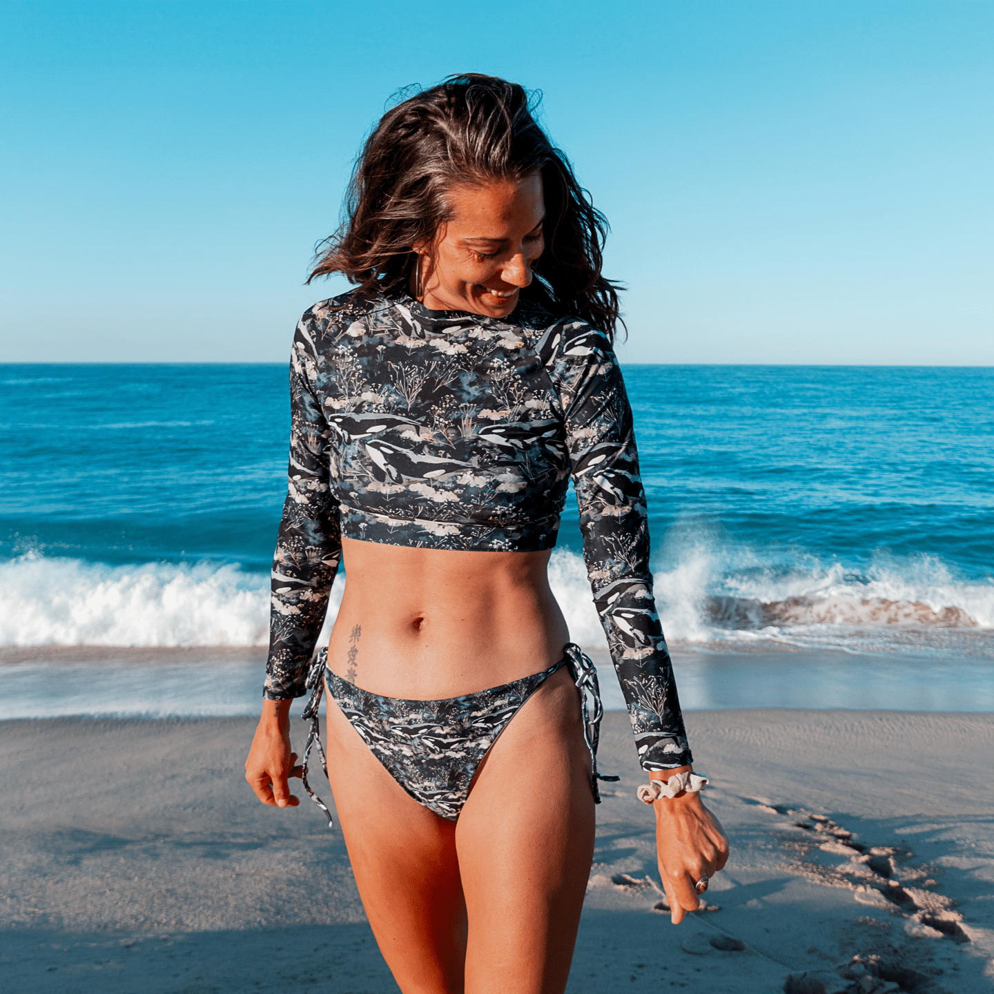 Midnight Orca Long Sleeve Eco Cropped Rash Guard - Salinity Swimwear