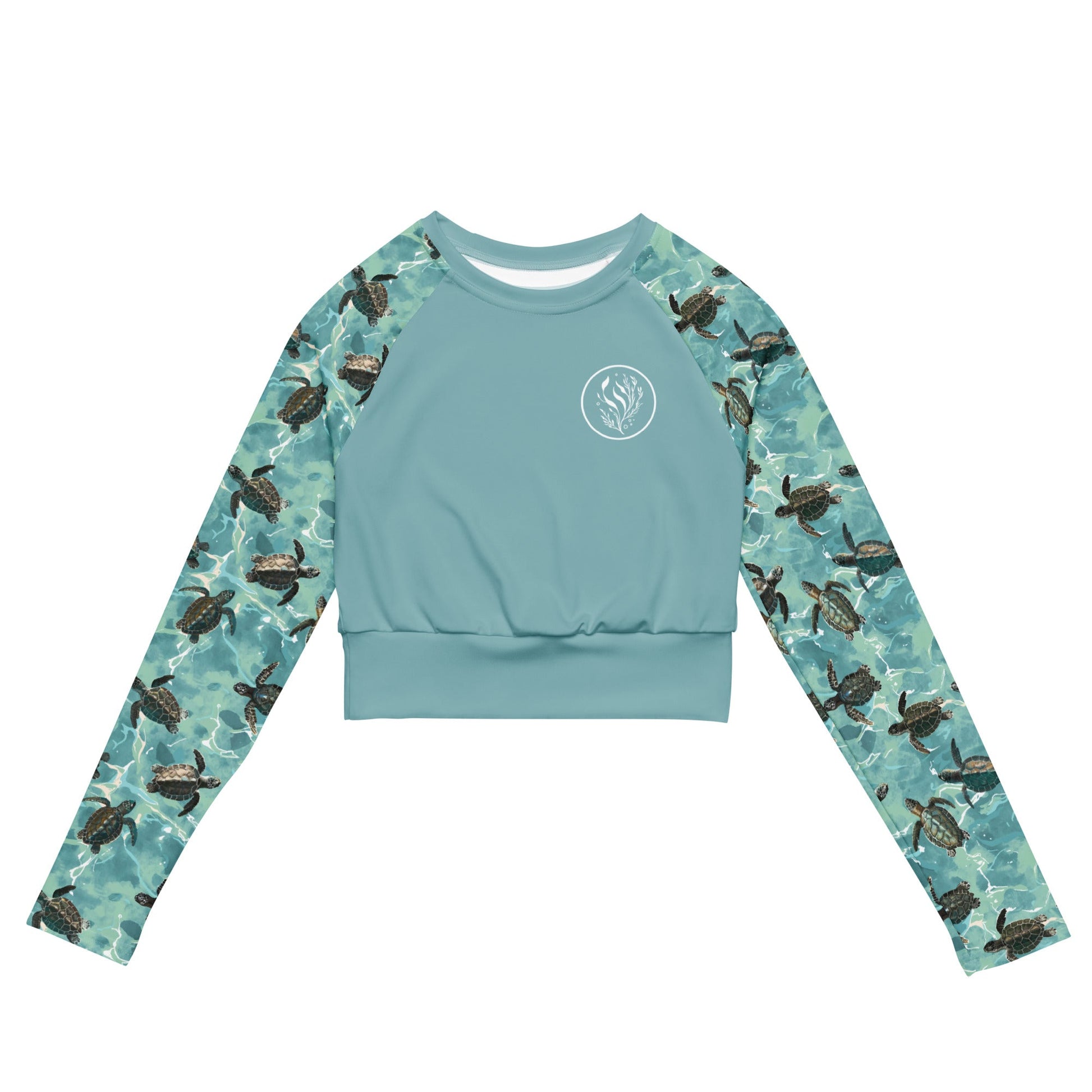 Salinity Swimwear Oceanic Sea Turtle Eco Cropped Rash Guard Solid Cropped Rash Guard