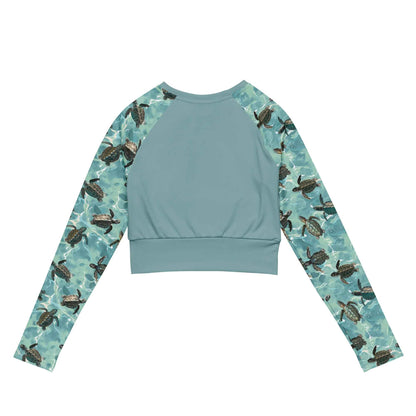 Salinity Swimwear Oceanic Sea Turtle Long Sleeve Eco Cropped Rash Guard Solid Cropped Rash Guard