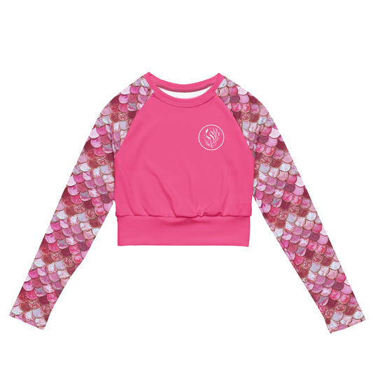 Salinity Swimwear Pink Pearl Mermaid Long Sleeve Eco Cropped Rash Guard Solid Cropped Rash Guard