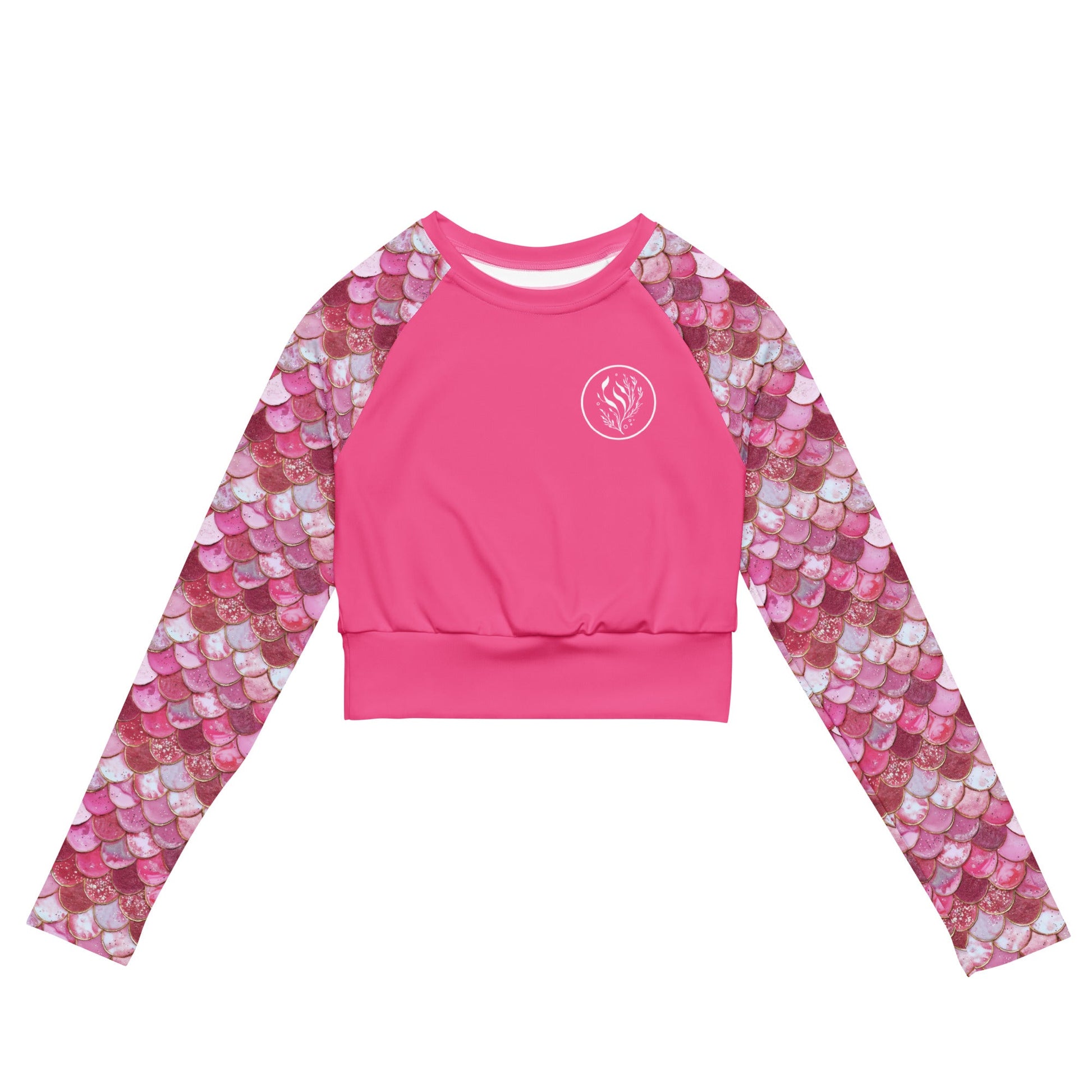 Salinity Swimwear Pink Pearl Mermaid Long Sleeve Eco Cropped Rash Guard Solid Cropped Rash Guard