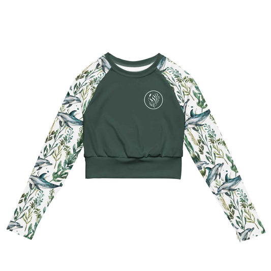Salinity Swimwear Seascape Dolphin Long Sleeve Eco Cropped Rash Guard Solid Cropped Rash Guard