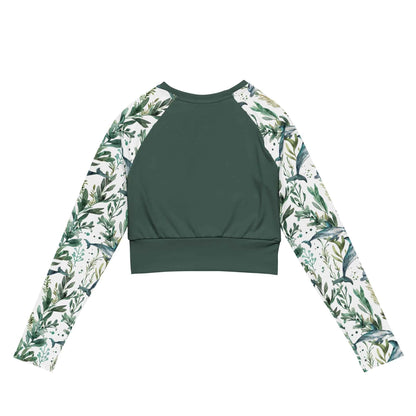 Salinity Swimwear Seascape Dolphin Long Sleeve Eco Cropped Rash Guard Solid Cropped Rash Guard