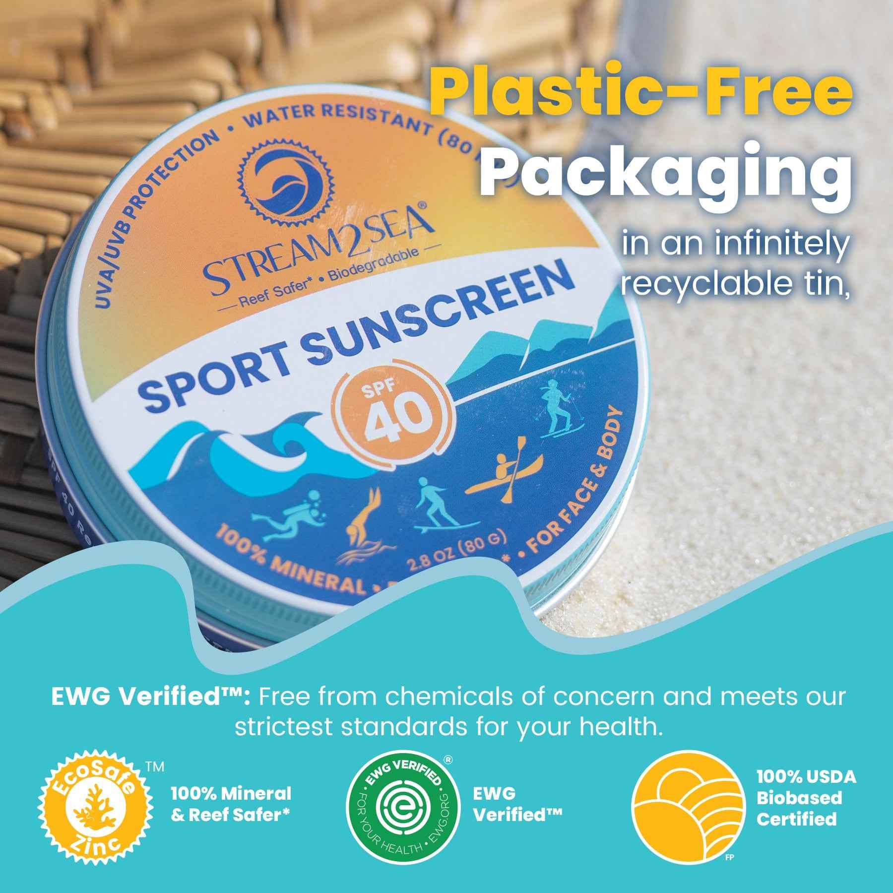 Salinity Swimwear SPF 40 Sport Sunscreen Zinc Balm simple