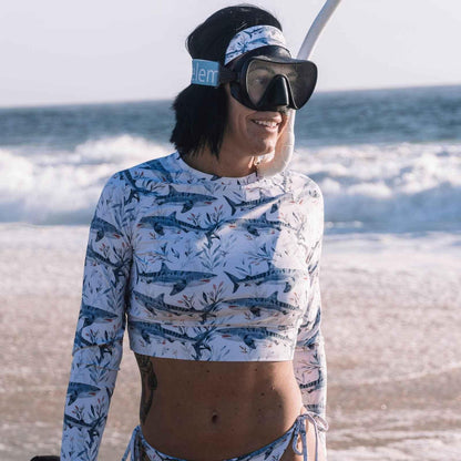 Tiger Shark Bloom Long Sleeve Eco Cropped Rash Guard - Salinity Swimwear