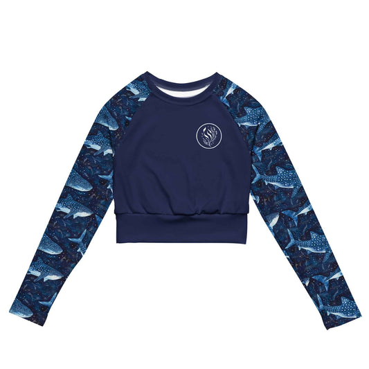 Salinity Swimwear Whale Shark Dream Long Sleeve Eco Cropped Rash Guard Solid Cropped Rash Guard