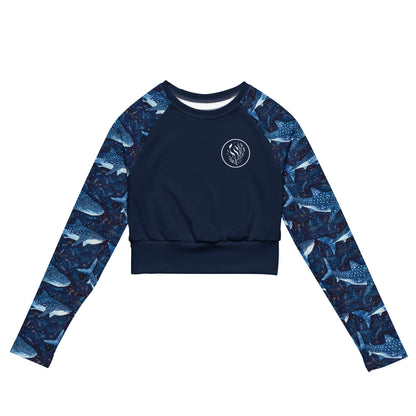 Salinity Swimwear Whale Shark Dream Long Sleeve Eco Cropped Rash Guard Solid Cropped Rash Guard