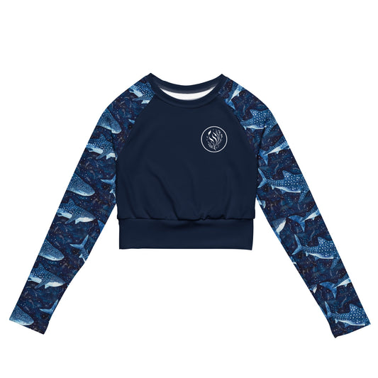 Salinity Swimwear Whale Shark Dream Long Sleeve Eco Cropped Rash Guard Solid Cropped Rash Guard