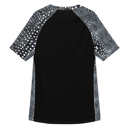 Salinity Swimwear Whale Shark Mosaic B&W Men’s Short Sleeve Swim Shirt Rash Guard