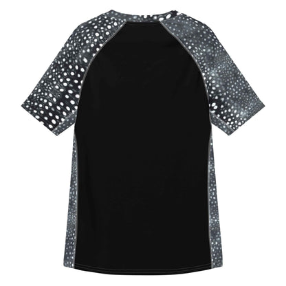 Salinity Swimwear Whale Shark Mosaic B&W Men’s Short Sleeve Swim Shirt Rash Guard