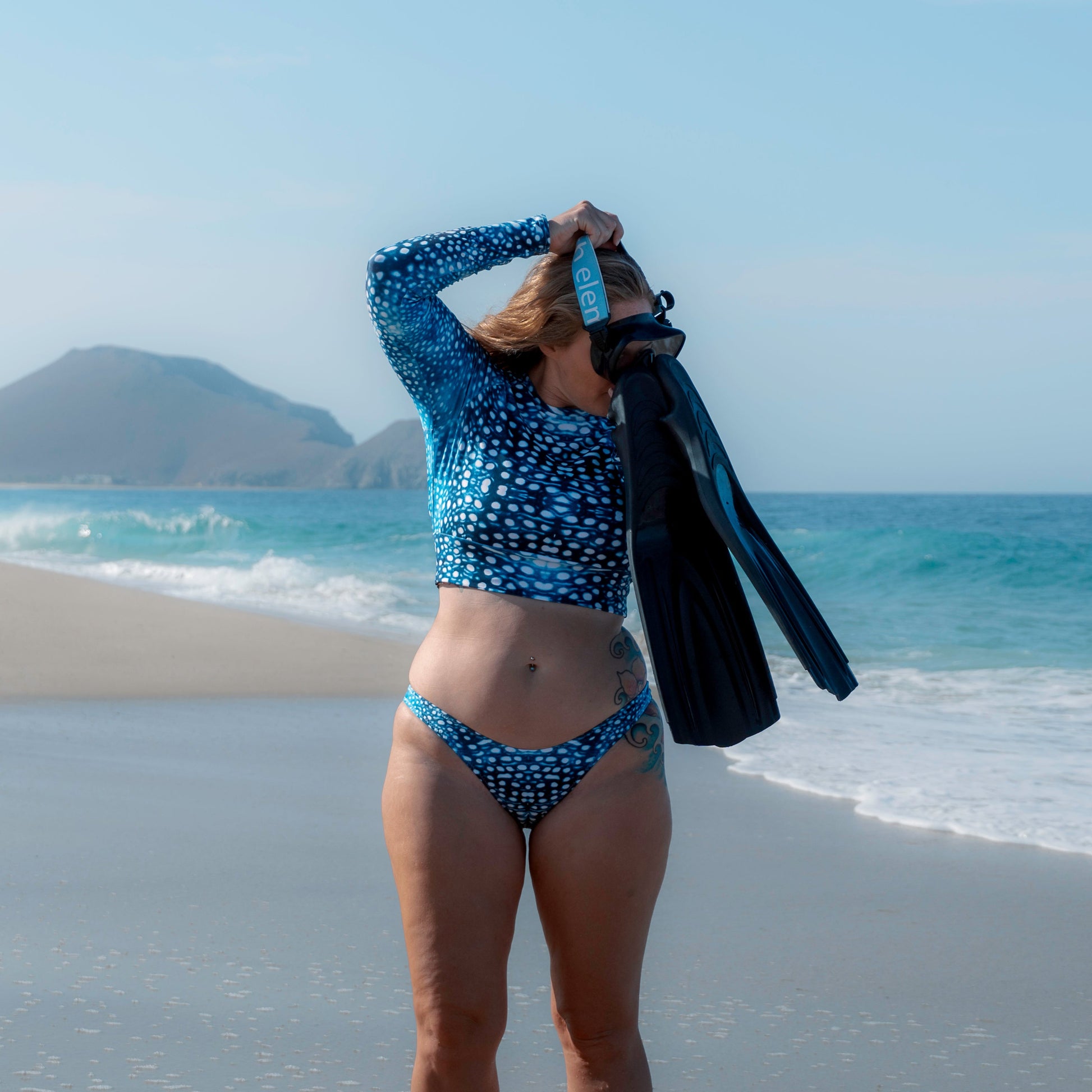 Salinity Swimwear Whale Shark Mosaic Eco High - Leg Cheeky Bikini Bottom Bikini Bottom