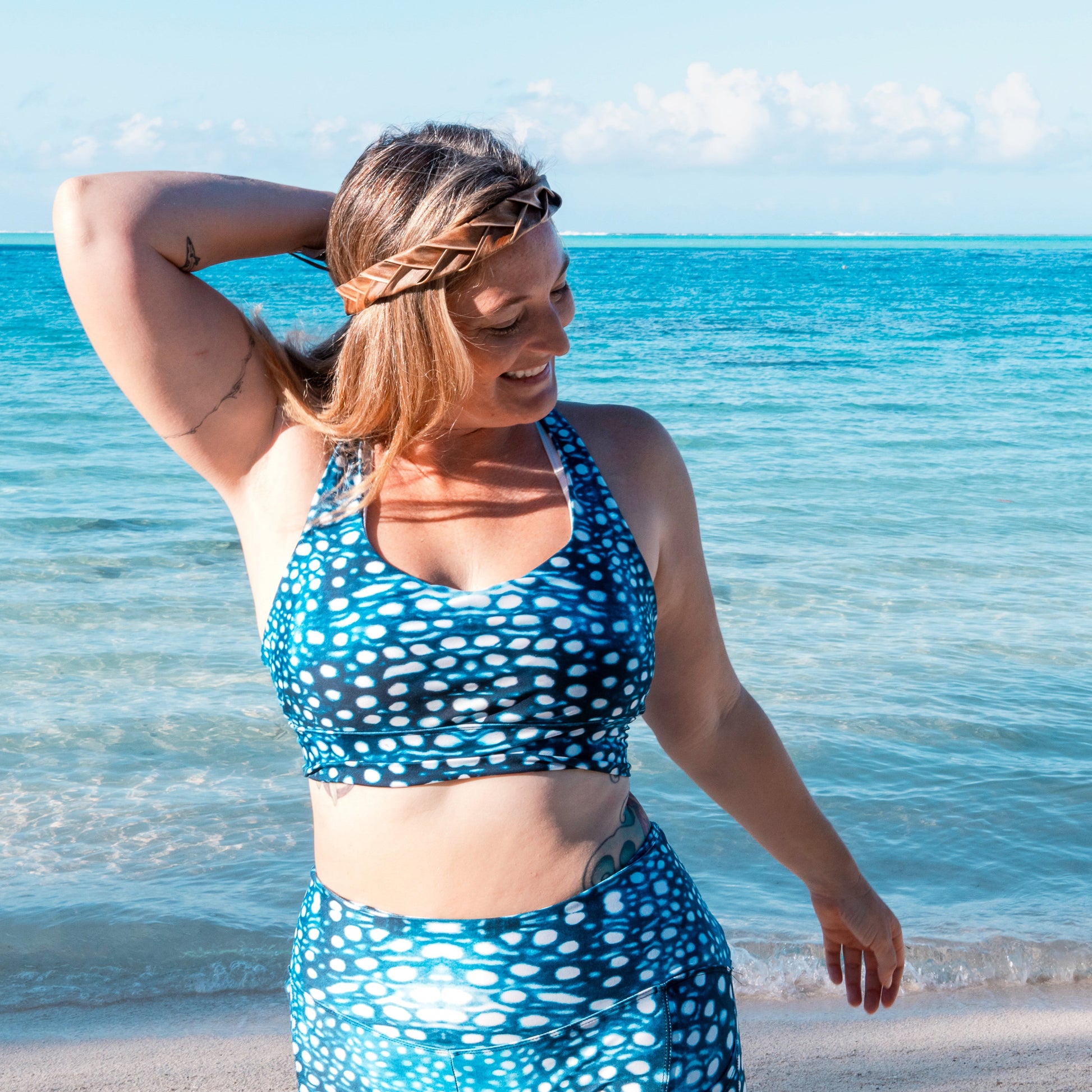Salinity Swimwear Whale Shark Mosaic Eco Sports Swim Top Sports Top