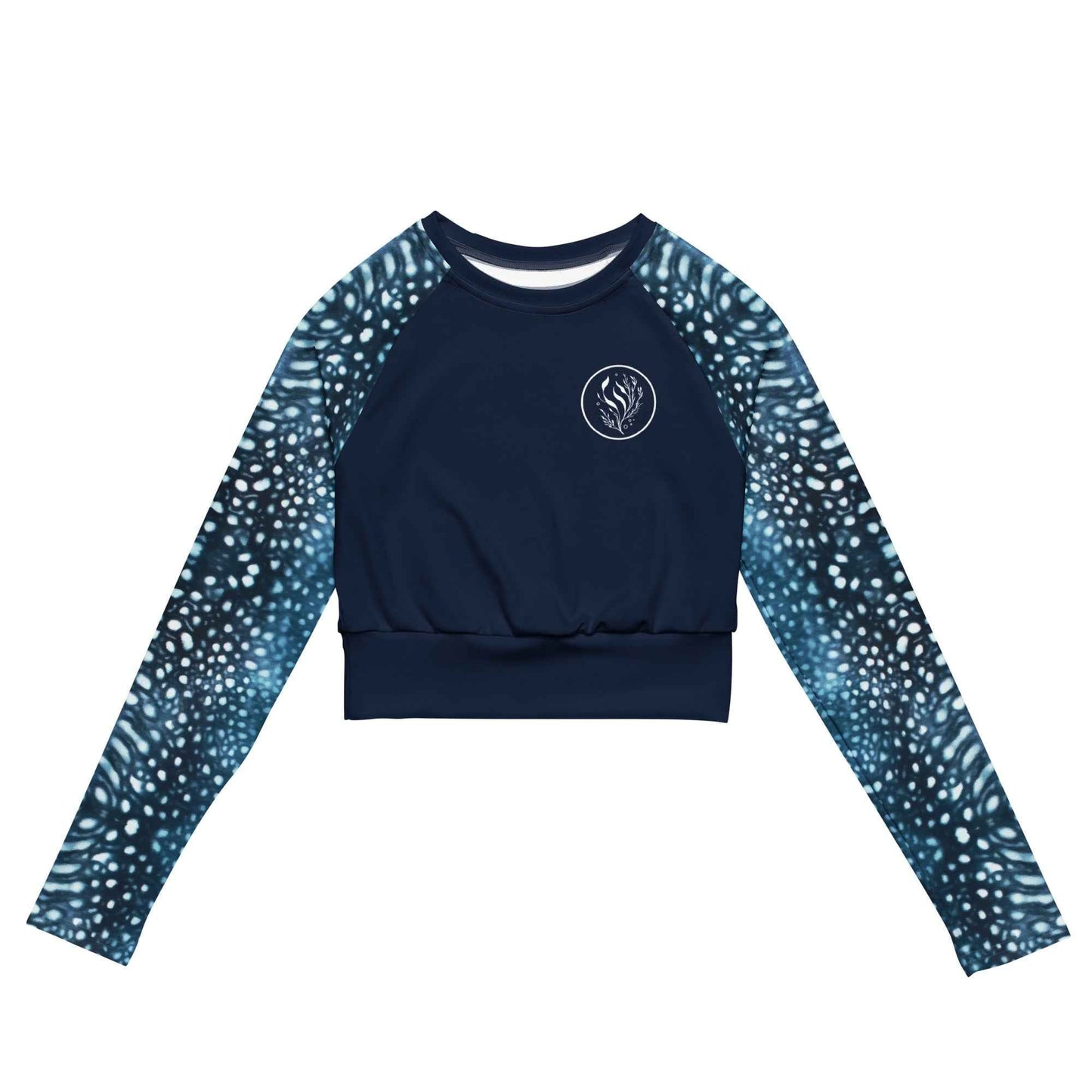 Salinity Swimwear Whale Shark Mosaic Long Sleeve Eco Cropped Rash Guard Solid Cropped Rash Guard