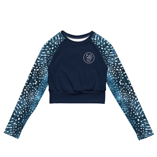 Salinity Swimwear Whale Shark Mosaic Long Sleeve Eco Cropped Rash Guard Solid Cropped Rash Guard